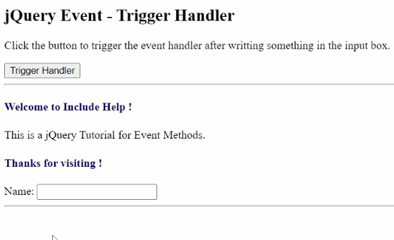 Example 1: jQuery triggerHandler() Method