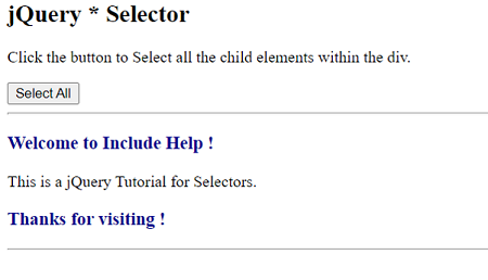 Example 1: jQuery Universal (*) Selector