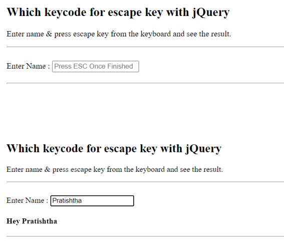 Example 1: Which keycode for escape key with jQuery