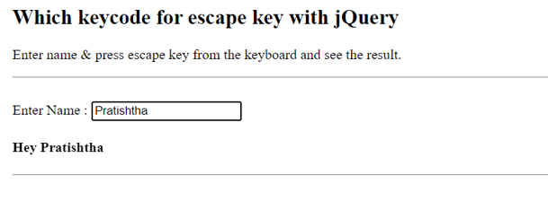 Example 2: Which keycode for escape key with jQuery