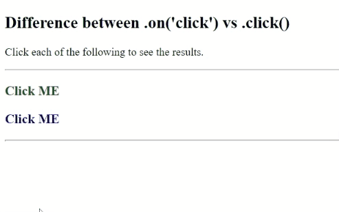 Example: jQuery - Difference between .on('click') vs .click()