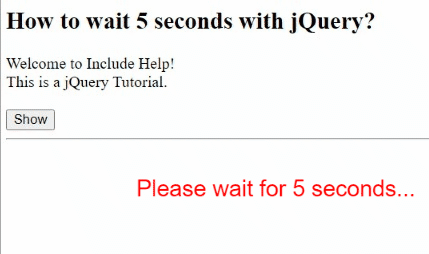 wait 5 seconds with jQuery