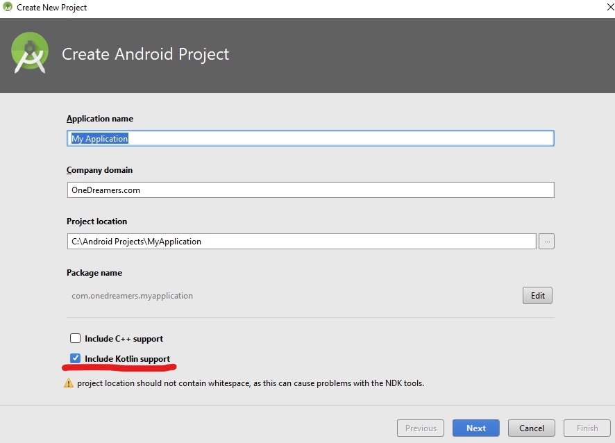 create android project with kotlin 1