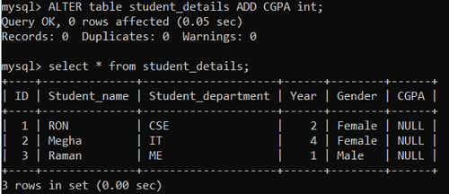 ALTER TABLE Statement (Step 2)