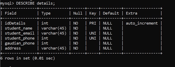 MySQL | describe a table (2)