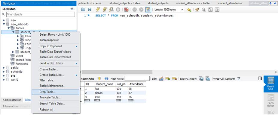 DROP TABLE Statement (Step 4)