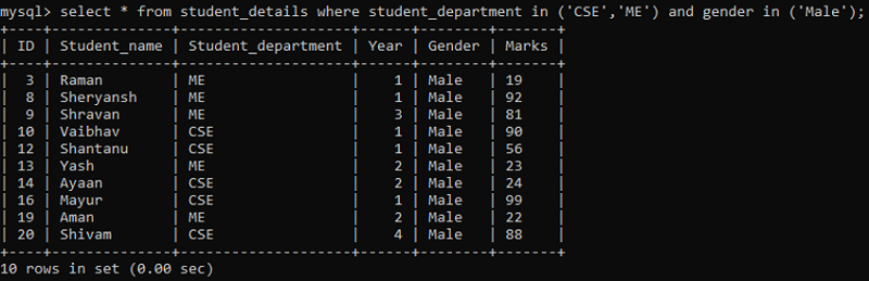 IN Operator Example 3