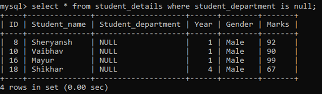 IS NULL Operator Example 2