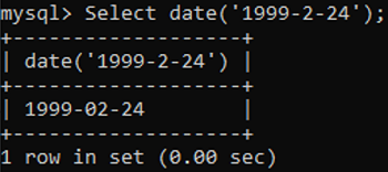 Example 1: MySQL DATE() Function