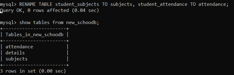 RENAME TABLE Statement (Step 3)