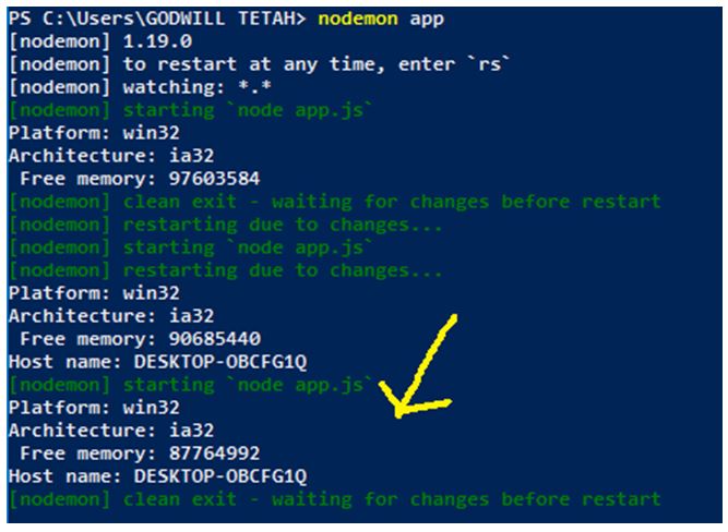 nodemon module download and use step 4