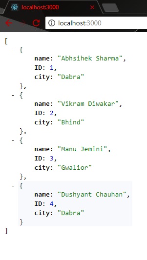 send data in JSON format from server