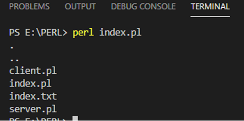 Display list of files in a directory using Perl