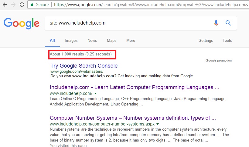 IncludeHelp Google Indexed pages