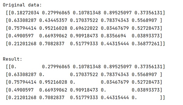 Example: Change the values of the diagonal of a NumPy matrix