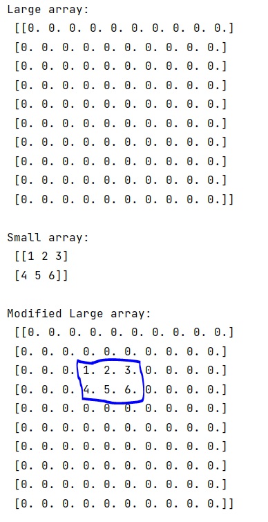 Embed a small array into a large array | Output