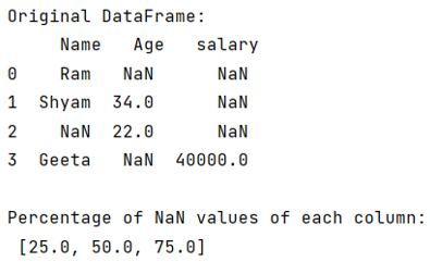 Example: Percentage of missing values in each column