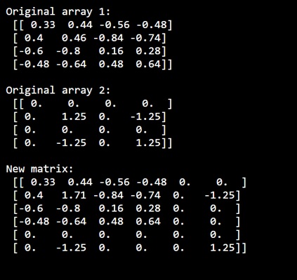 Example: How to add a 4x4 matrix values into a 6x6 matrix using numpy?