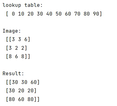 Example: How to apply a lookup table to a large array in NumPy?