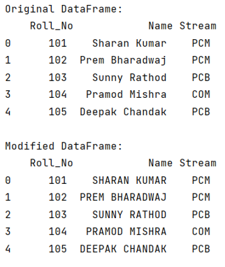 Example: Applying uppercase to a column