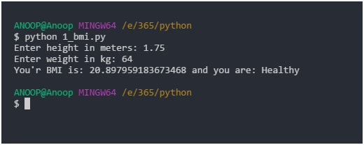 Python program for BMI Calculator
