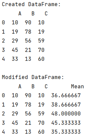 Example: Calculate new column as the mean of other columns