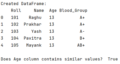 Example: Check if all values in dataframe column are the same