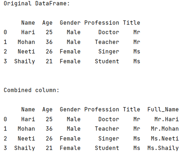 Combine two columns | Output