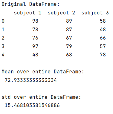 compute mean or std over entire dataframe