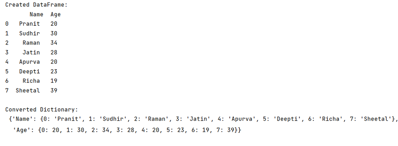 Example: Convert a DataFrame to a Dictionary