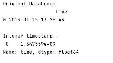 Example: Pandas: Convert from datetime to integer timestamp