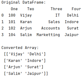 Example: Convert Select Columns in Pandas Dataframe to NumPy Array