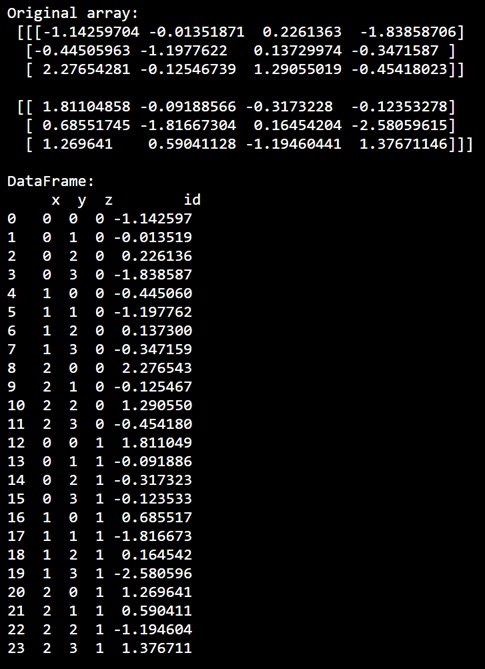 Example: Converting a 3D NumPy array to coordinates and values