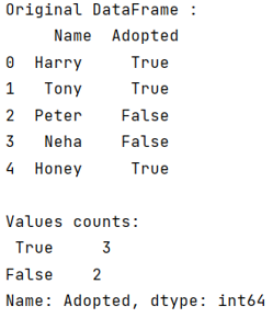Example: Count occurrences of False or True in a column