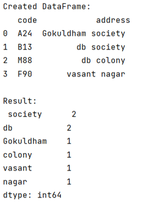 Example: Counting the frequency of words in a dataframe