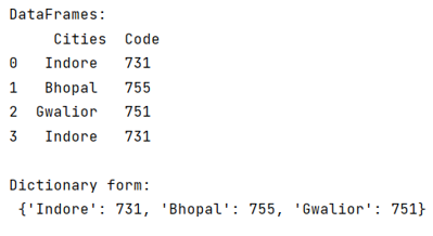 Example: create a dictionary of two DataFrames