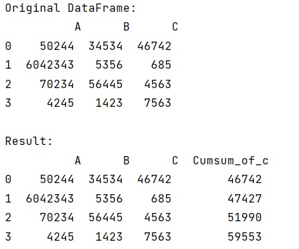 Example: Cumsum as a new column in an existing Pandas dataframeframe