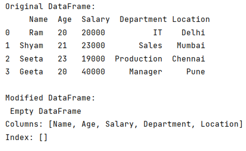 Example: Delete all rows in a dataframe