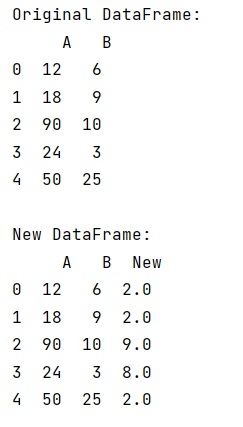 Example: Divide two columns element-wise