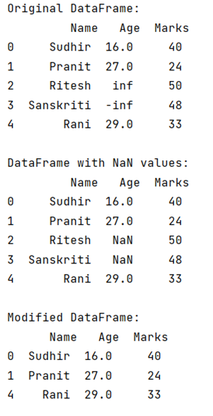 Example: Drop infinite values from DataFrames in Pandas