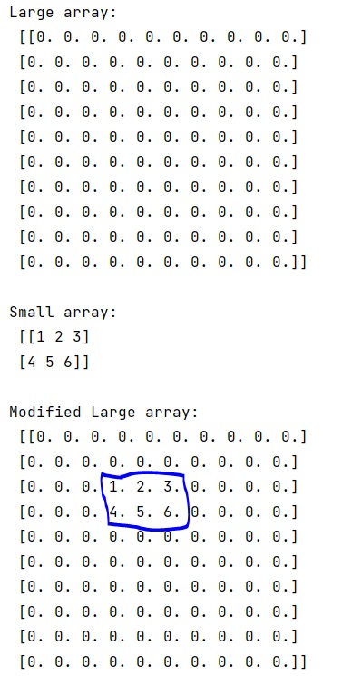 Embed a small array into a large array | Output