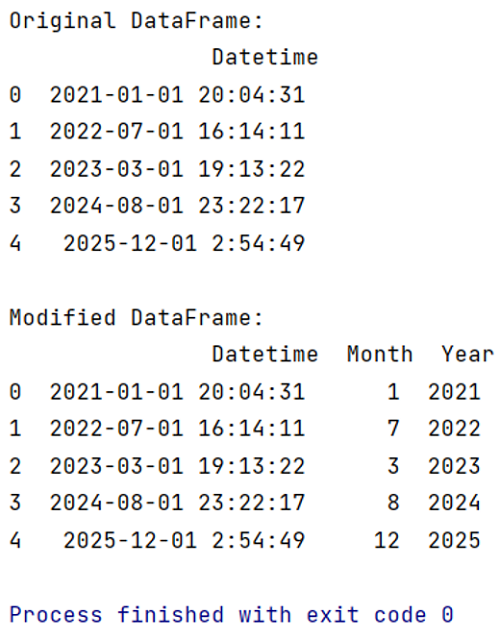 Example: Extract month and year separately from datetime