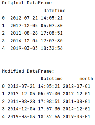Example: Extracting the first day of month of a datetime type column