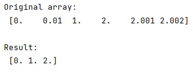 filter integers in NumPy float array | output