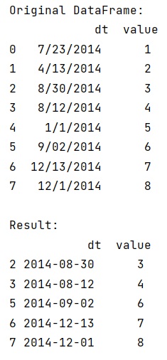 Example: Filter/Select rows of pandas dataframe by timestamp column