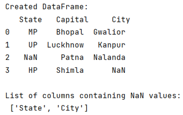 Example: Find which columns contain any NaN value