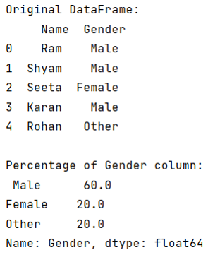 Example: Get frequency of item occurrences in a column as percentage