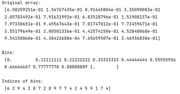 Get Indices of Histogram Bins | Output