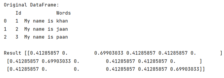 Example: Get tfidf with pandas dataframe