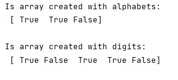 Example: NumPy string functions like isalpha and isdigit